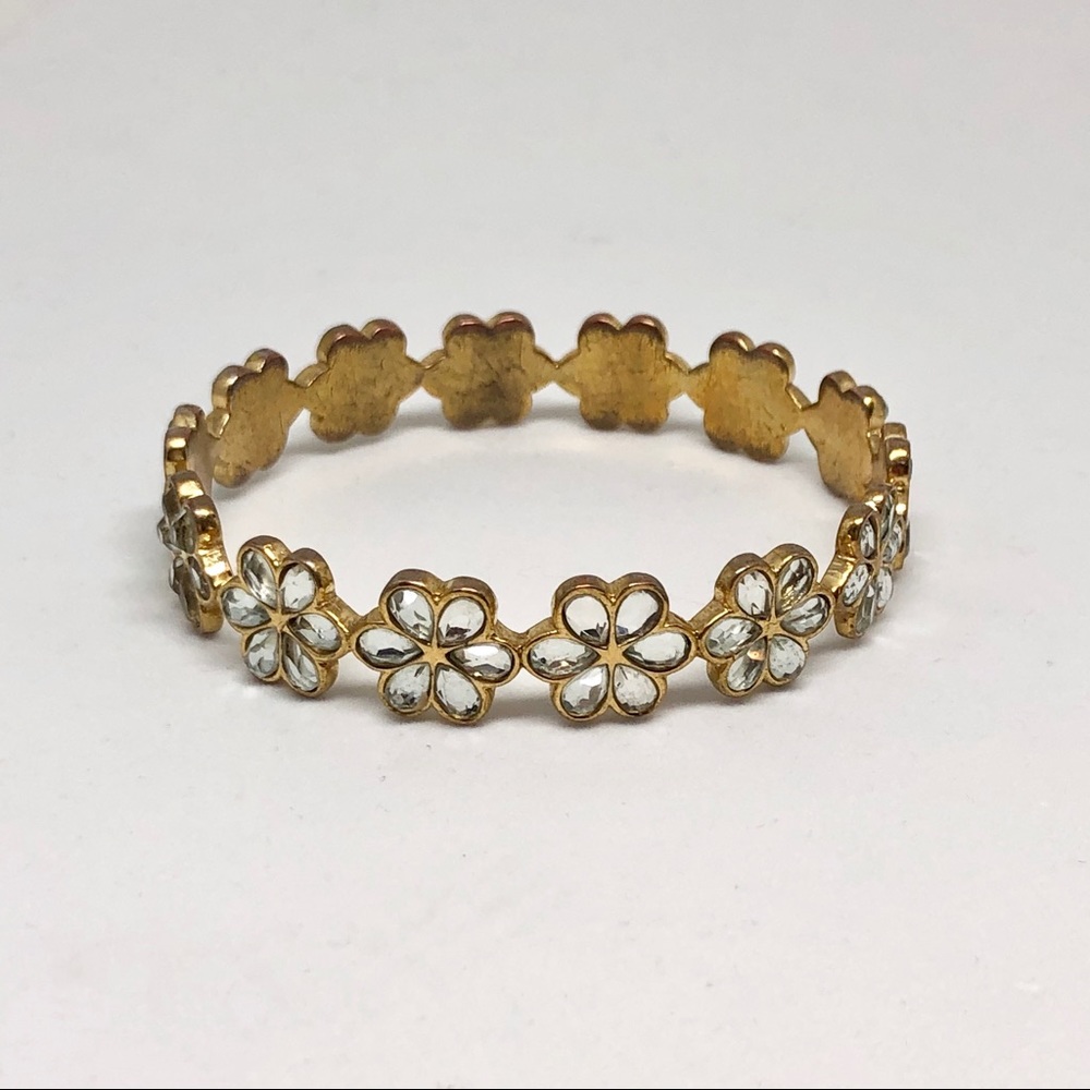 Gold Daisy Flower Rhinestone Bangle Bracelet